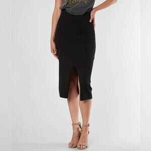 Free People Midi Skirt Womens Skyline Rib Knit Black Ribbed Front Slit Large